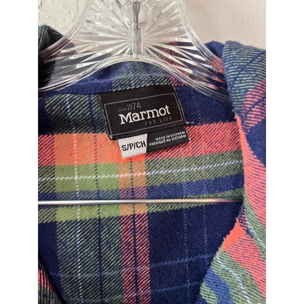Marmot For Life Hooded Jacket Navy Plaid Lined Size S‎